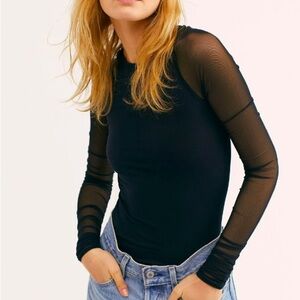 Black Women's Long Sleeve Mesh Sleeve Top